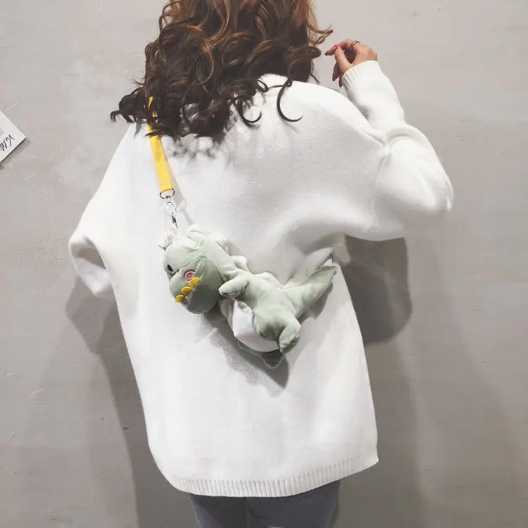 Cute Cartoon Dinosaur Plush Crossbody Bag